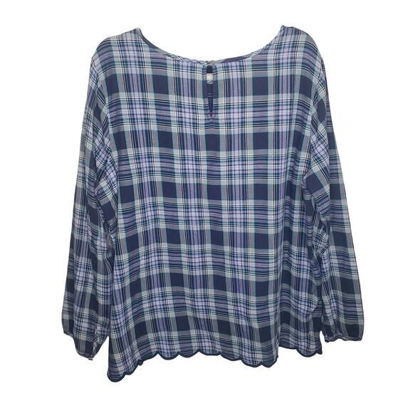 Talbots Plaid Floral Embroidery Scallop Hem Pullover Blouse Plus Size 2X Purple - Picture 12 of 14